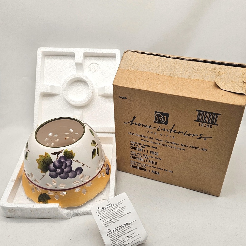 Home Interiors Sonoma Villa Ceramic Candle Shade Cover Grapes Fruit HomeCo w Box